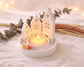 Plato redondo blanco para velas y 3 faroles, Raysin