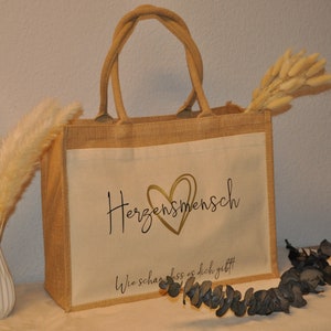 Personalisierte Jutetasche, beige, Geschenk, Mitbringsel, Herzensmensch...schön, dass es dich gibt Bild 5