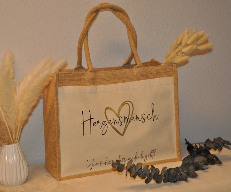 Personalisierte Jutetasche, beige, Geschenk, Mitbringsel, Herzensmensch...schön, dass es dich gibt Bild 5