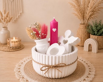 Set de regalo, cuenco con jarrón, ángel, vela y portavelas, blanco, Raysin, cumpleaños, novia, colega, recuerdo