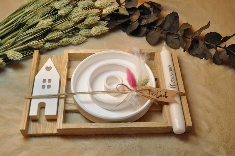 Gift set, candle plate house & candle of your choice, various messages image 4