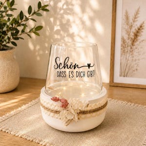 "It's so nice that you exist" tealight holder, decorative bowl with glass candle holder, white, with grooves, Keraflott, table fire, gift, 2 variations schwarz