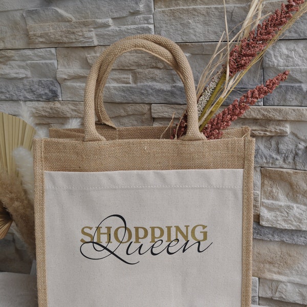 Jutetasche, Shopping Queen, versch. Farben, Geschenk, Mitbringsel, personalisierbar