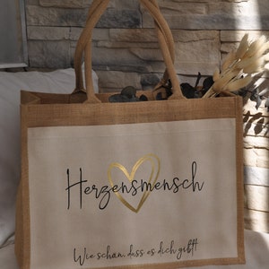 Personalisierte Jutetasche, beige, Geschenk, Mitbringsel, Herzensmensch...schön, dass es dich gibt Bild 4