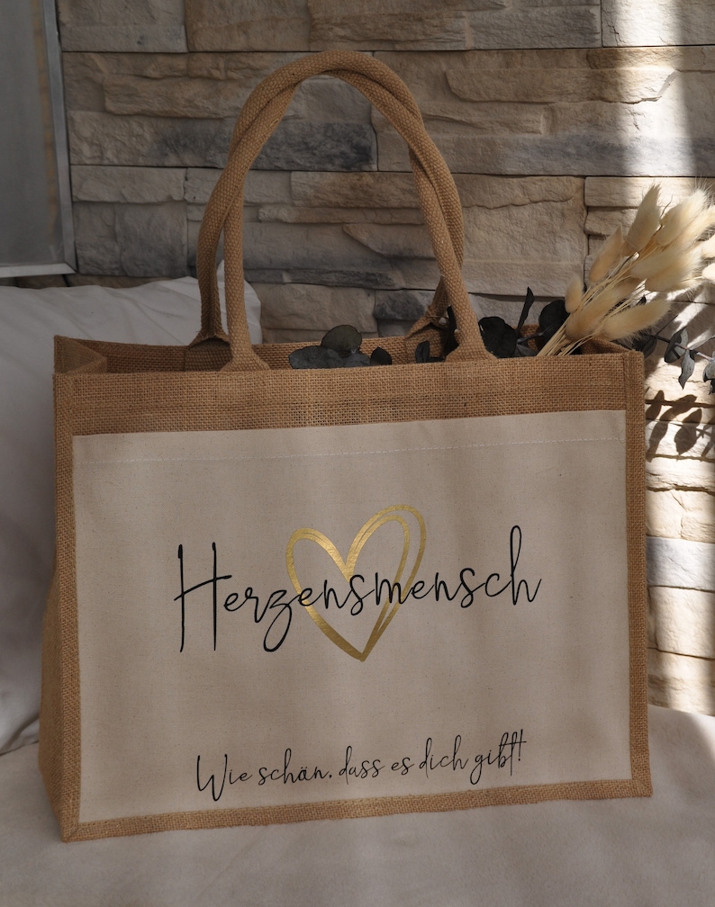 Personalisierte Jutetasche, beige, Geschenk, Mitbringsel, Herzensmensch...schön, dass es dich gibt Bild 4