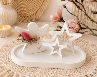 Bandeja decorativa con ángeles y estrellas, ovalada, blanca, decoración de mesa, Navidad, regalo