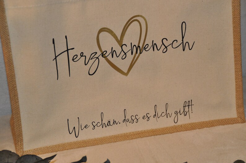 Personalisierte Jutetasche, beige, Geschenk, Mitbringsel, Herzensmensch...schön, dass es dich gibt Bild 2