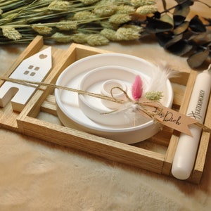 Gift set, candle plate house & candle of your choice, various messages image 1