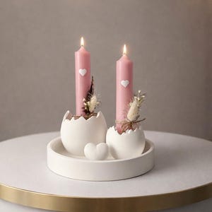 Dekoteller weiß rund , Kerzenhalter Eierschale 2 Größen, Herz, Ostern, Frühling, Raysin