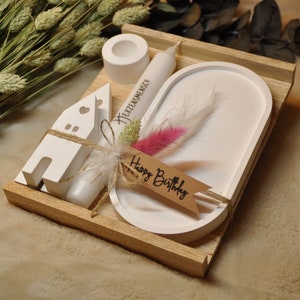 Gift set, oval tray 2 houses & candle of your choice, various messages image 2