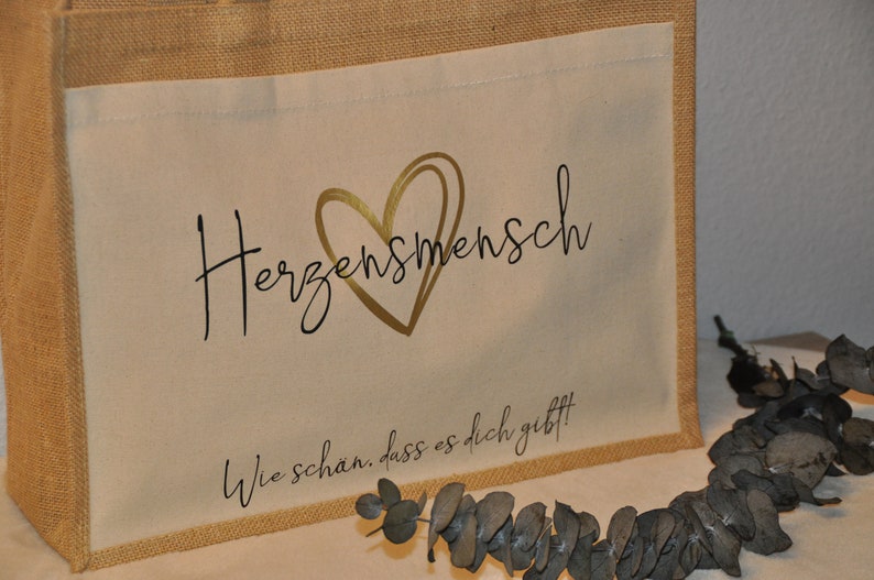 Personalisierte Jutetasche, beige, Geschenk, Mitbringsel, Herzensmensch...schön, dass es dich gibt Bild 6