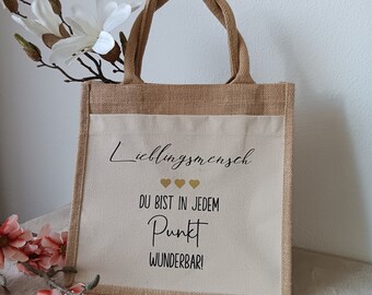 Bolsa de yute, beige, regalo, souvenir, "Persona favorita..."