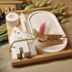 Gift set, oval tray 2 houses & candle of your choice, various messages image 4