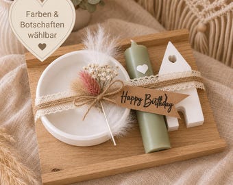 Set de regalo con vela, candelabro, caja de madera y flores secas: un bonito regalo para una compañera de trabajo, novia o madre.