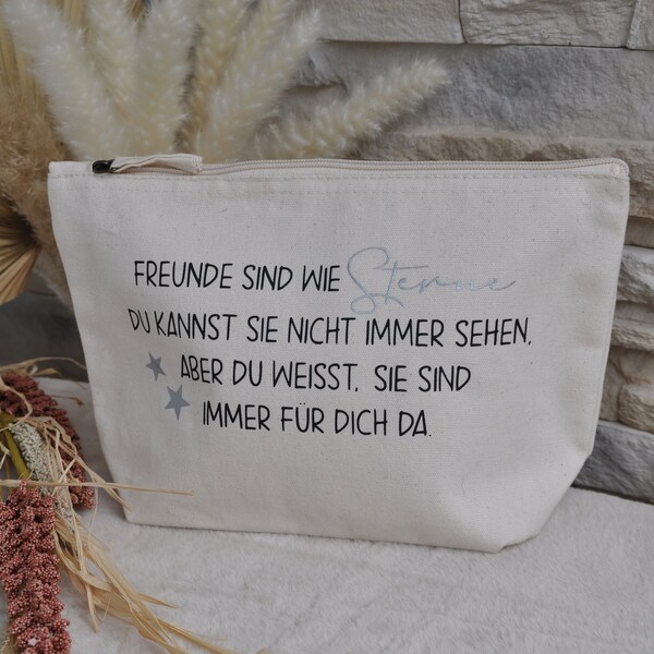 Personalisierte Kosmetiktasche, Kosmetikbeutel, Utensilienbeutel, Krimskrams, Freunde, Glitzer, Geschenk, beige