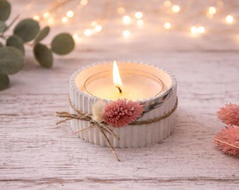 Portavelas para velas de té grandes, blanco, redondo, acanalado, Raysin
