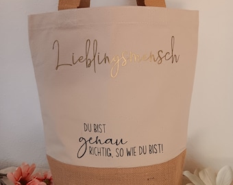 Personalisierte Jutetasche, beige, Geschenk, Mitbringsel, Lieblingsmensch