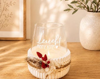 Portavelas "Momentos Luminosos", cuenco decorativo con portavelas de cristal, blanco, con ranuras, Keraflott, para fuego de mesa, regalo