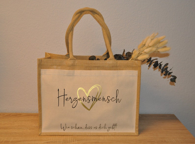 Personalisierte Jutetasche, beige, Geschenk, Mitbringsel, Herzensmensch...schön, dass es dich gibt Bild 3