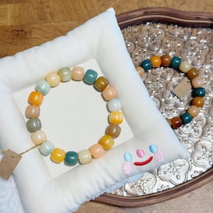12mm Bodhi Root Meditation Bracelet: Colorful Prayer Beads [缤纷方桶干磨]
