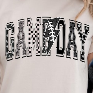 Giorno della partita PNG: Design della maglia da calcio in bianco e nero (download digitale)