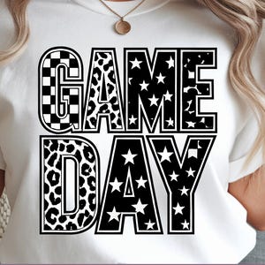 Giorno della partita PNG: Design della maglia da calcio in bianco e nero (download digitale)