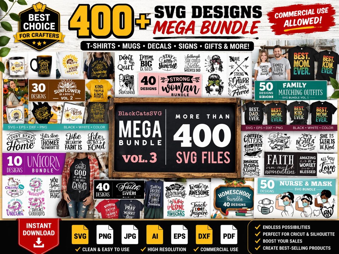 Mega Design Bundle Vol 3 PNG SVG, 400 Files, Commercial Use - Etsy