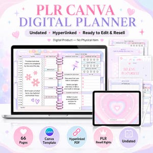 PLR Canva digitale plannersjabloon, ongedateerde hyperlink planner pdf, planner wederverkooprechten, GoodNotes iPad planner, dagelijks wekelijks maandelijks