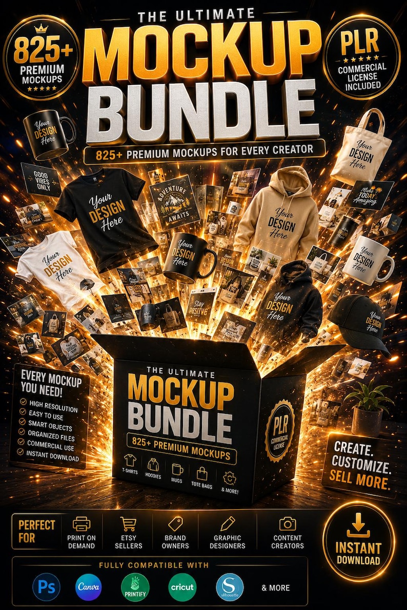 Ultimate Mockup Bundle Canva Printify Ready, T Shirt Mug Tote Bag Sweatshirt Mockups, PNG JPG Mockup Pack, Commercial License image 7