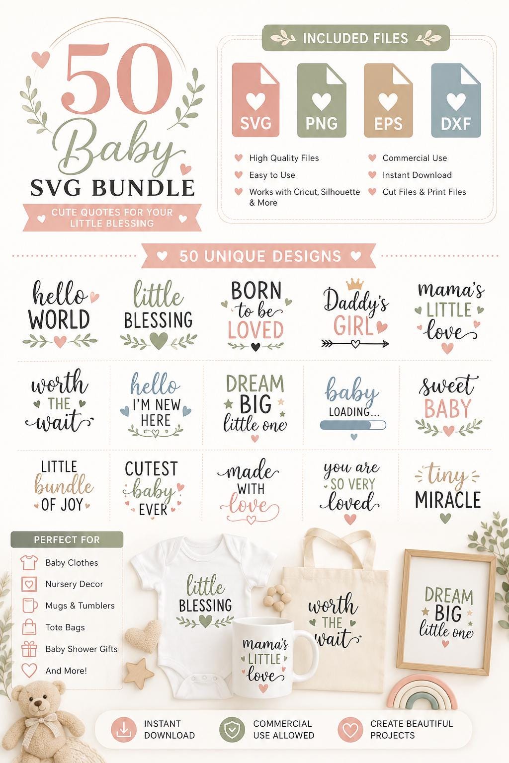 50 Baby SVG Bundle for Cricut, Funny Baby Quotes PNG, Baby Girl ...