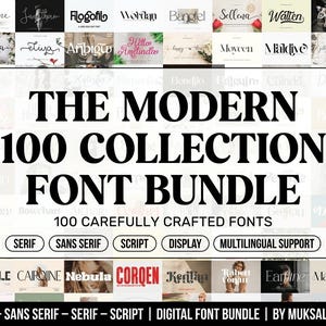 Modernes 100 Font Bundle, Serif Sans Serif Script Display Fonts, mehrsprachige Schriftarten für Branding Logos Hochzeitseinladungen Social Media