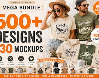 500+ SVG Designs Bundle, T Shirt Business Kit, Canva Mockups, Bella Canvas 3001 Mockup, Print On Demand Bundle, Cricut Files