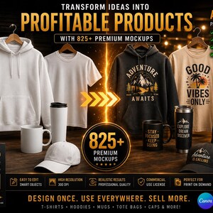 Ultimate Mockup Bundle Canva Printify Ready, T Shirt Mug Tote Bag Sweatshirt Mockups, PNG JPG Mockup Pack, Commercial License image 5