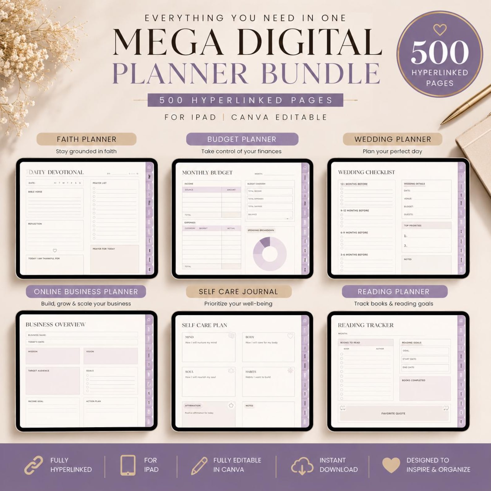 2026 Mega Digital Planner Bundle for iPad | Hyperlinked Canva Planner ...