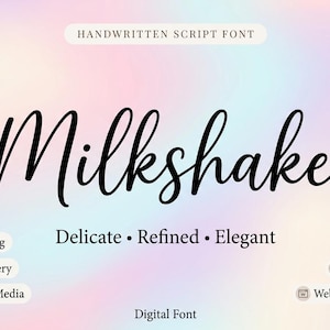 Milkshake Font, Handwritten Script Font, Elegant Wedding Font, Cricut Silhouette Font for Invitations Stationery Social Media