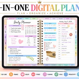 Wszystko w jednym Digital Planner 2026 2027 2028, GoodNotes Planner, Planista Notability, Planista iPada, Dziennik cyfrowy, Planista budżetu