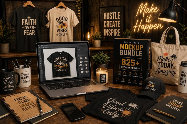 Ultimate Mockup Bundle Canva Printify Ready, T Shirt Mug Tote Bag Sweatshirt Mockups, PNG JPG Mockup Pack, Commercial License image 4