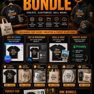 Ultimate Mockup Bundle Canva Printify Ready, T Shirt Mug Tote Bag Sweatshirt Mockups, PNG JPG Mockup Pack, Commercial License image 3