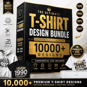 Paquete de diseño de camisetas para toda la tienda / Archivos SVG, PNG, EPS y DXF / Diseños de sublimación de siluetas de Cricut / Mega paquete de gráficos / Uso comercial