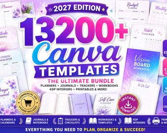 13200+ Canva Templates Bundle, KDP Interior Bundle, Editable Planner Templates, Journal Templates, Printable Pages, Canva PLR, KDP 2027