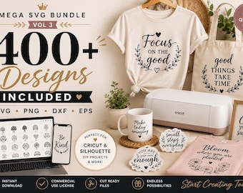 Mega SVG Bundle 400+ Designs für Cricut | Kommerzielle Nutzung png svg dxf eps | T-Shirt & Sublimationsdateien