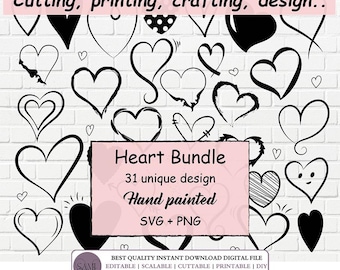 Heart Svg Bundle, Heart Doodle Svg, Heart Clipart, Hand Drawn Heart Svg, cricut, png, sublimation design, digital download