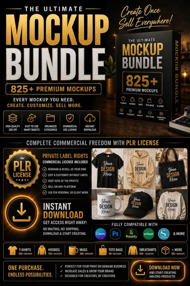 Ultimate Mockup Bundle Canva Printify Ready, T Shirt Mug Tote Bag Sweatshirt Mockups, PNG JPG Mockup Pack, Commercial License image 6