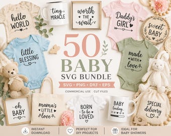 50 Baby SVG Bundle for Cricut, Funny Baby Quotes PNG, Baby Girl Sublimation Designs, Baby Shower SVG Files, Instant Download