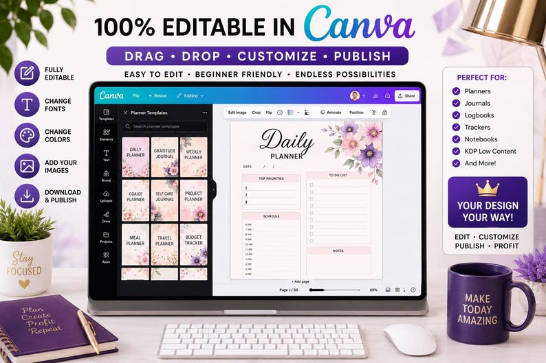 100+ Editable KDP Canva Templates Bundle, Planner Journal Logbook ...
