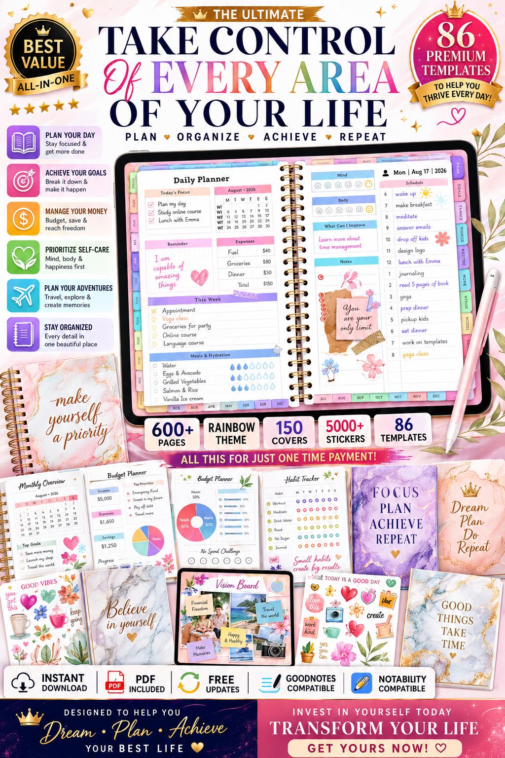 All in One Digital Planner 2026 2027 2028, Goodnotes Planner ...