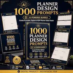 1000 Planner Design Prompts Bundle, AI Planner Creation Prompts, Canva Planner Ideas, Goodnotes Planner Prompts, KDP Interior Design Prompts