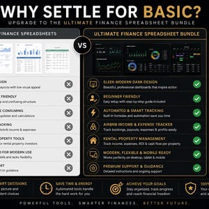 Peut inclure: Graphique noir et or comparant les feuilles de calcul financi&egrave;res g&eacute;n&eacute;riques &agrave; un ensemble de feuilles de calcul financi&egrave;res ultime. L'ensemble comprend plus de 20 mod&egrave;les premium, est enti&egrave;rement modifiable et t&eacute;l&eacute;chargeable instantan&eacute;ment.