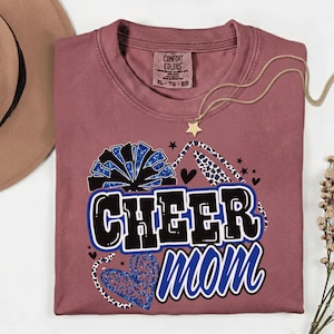 Cheer Mom PNG, Retro Team Spirit Cheerleading Design, Blue Leopard Sports Mom Shirt, Sublimation Download