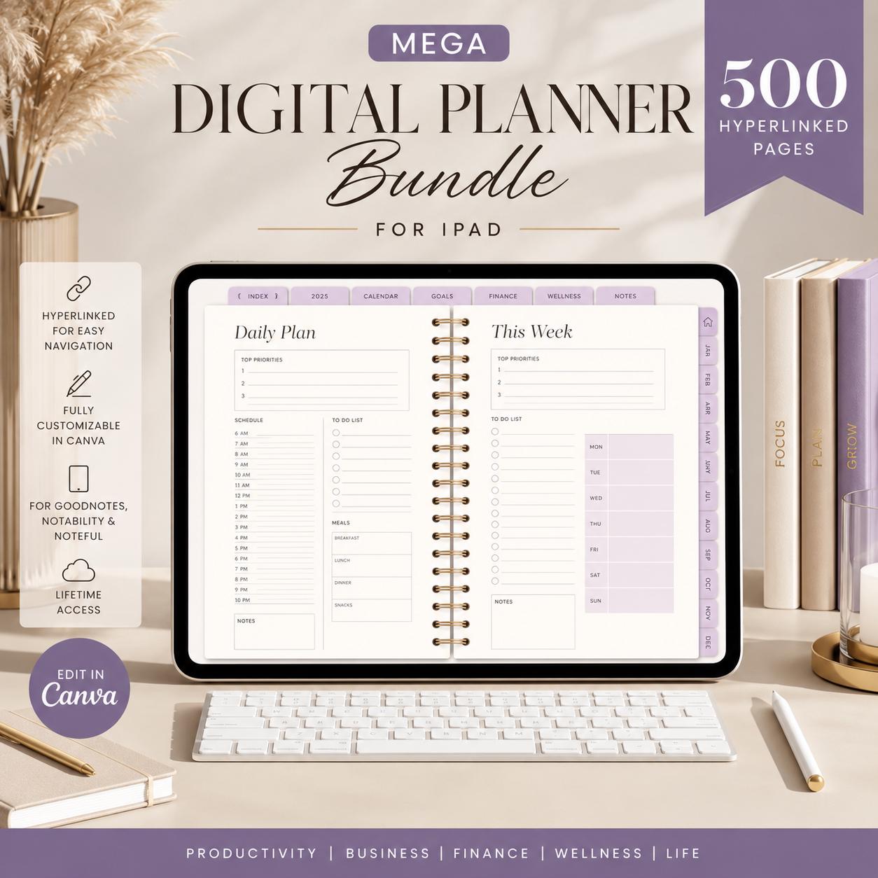 2026 Mega Digital Planner Bundle for iPad | Hyperlinked Canva Planner ...